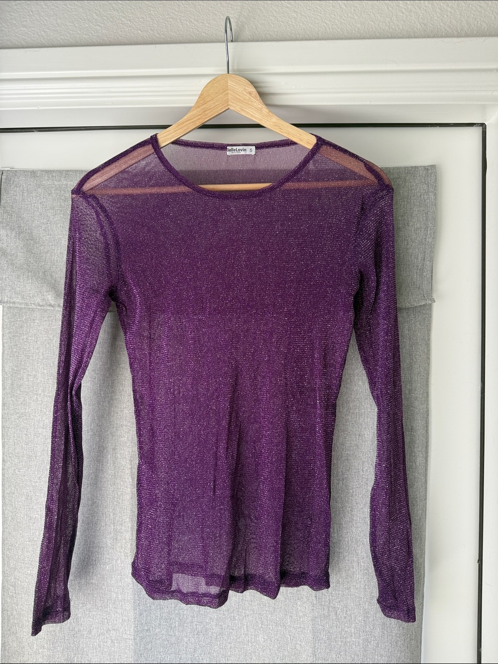 Purple Sheer Mesh Glitter Long Sleeve
